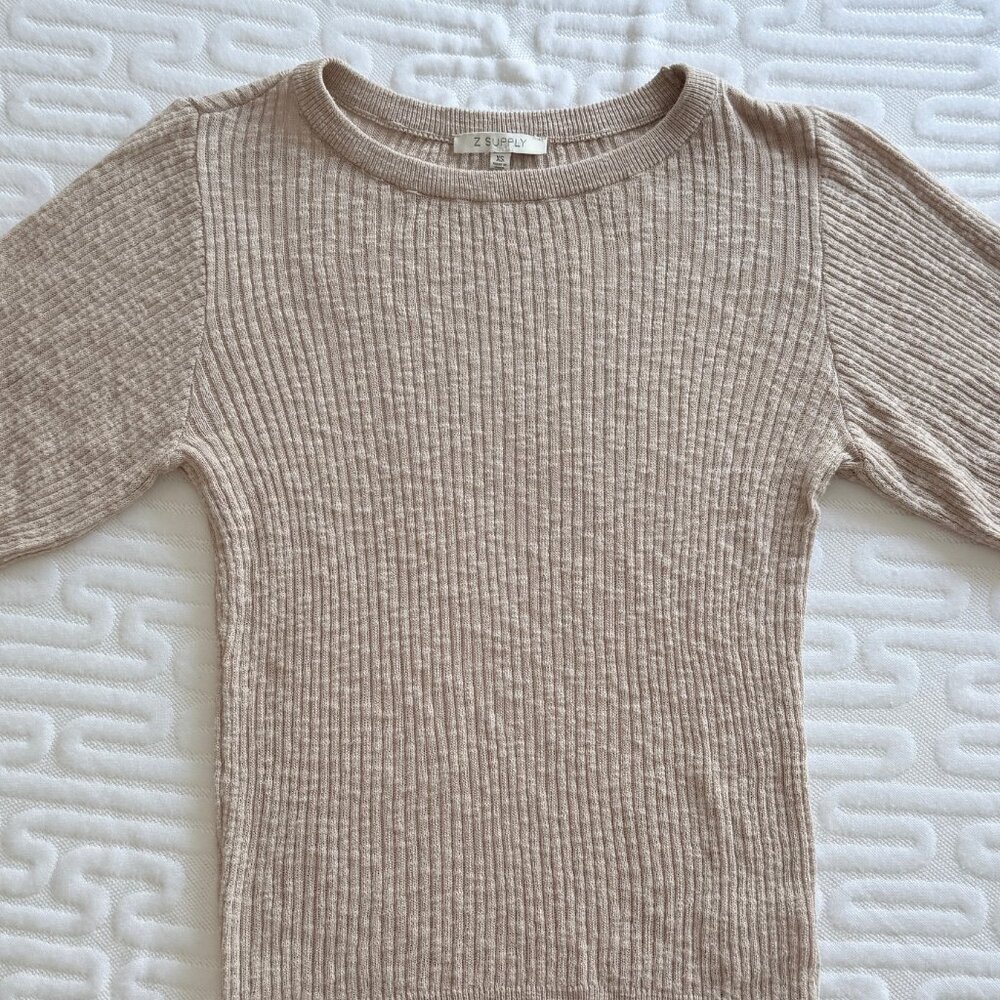 🤎 Z Supply Lightweight Beige Puff 3/4 Length Sleeve Sweater Women’s Size XS